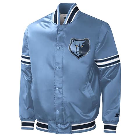 Satin Starter Full Snap Slider Memphis Grizzlies Light Blue Jacket