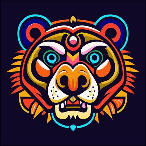 Premium Vector Colorful Fury Roaring Tiger Head In Vector