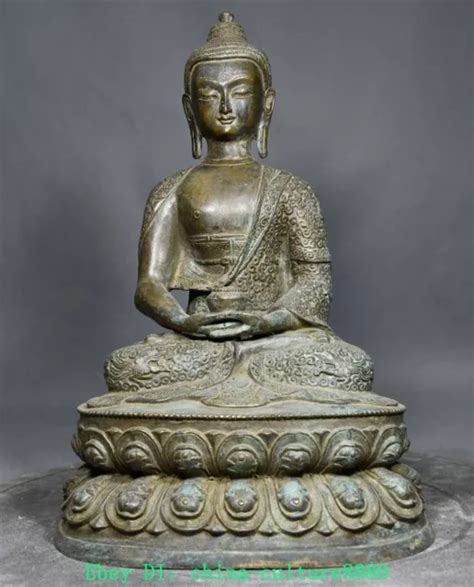 Vieux Bouddha Bouddhiste Tib Tain Bronze Dor Shakyamuni Eur