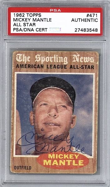 Lot Detail Mickey Mantle Signed 1962 Topps 471 All Star Baseball