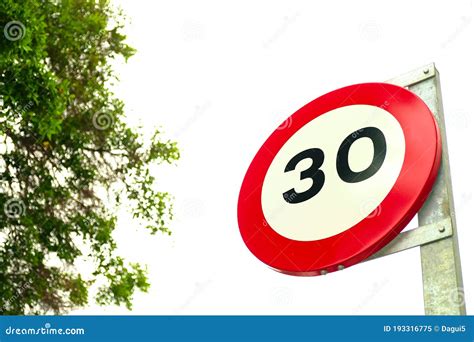 Speed Limit Sign 30 Miles Per Hour Kilometers Per Hour Stock Image