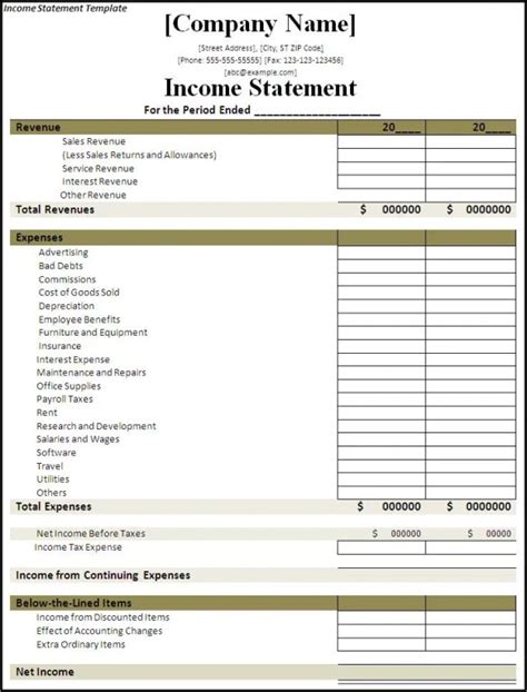 Printable Income Statement | Free Word Templates