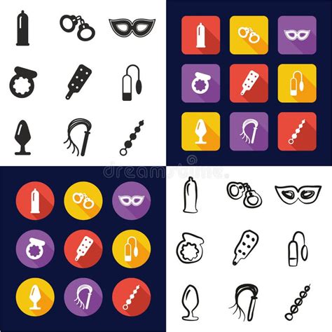Adult Sex Toys All In One Icons Black White Color Flat Design