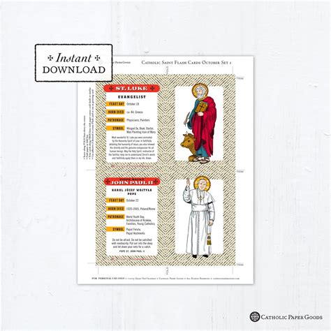 Catholic Saint Flash Cards October Set 1 Printable Plus Bonus