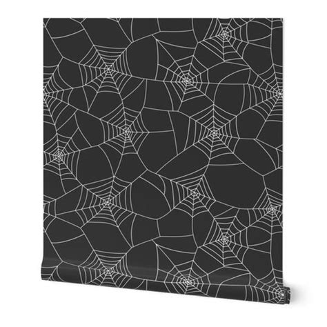 Spiderwebs White On Black Night Jumbo Wallpaper Spoonflower