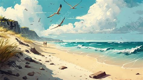 Summer Beach Seagull Powerpoint Background For Free Download - Slidesdocs