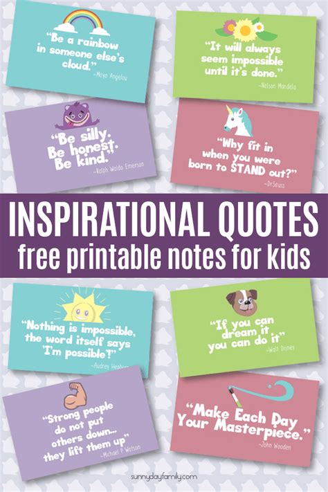 Inspirational Quotes Kids Will Love | Free Printable Notes | Sunny Day ...