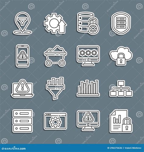 Set Line Document And Lock Hierarchy Organogram Chart Cloud Computing