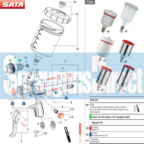 Satajet 1000 B Spray Gun Parts Breakdown Spray Guns Direct