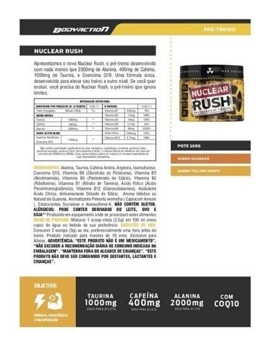 Suplemento Em Pó Bodyaction Tradicional Nuclear Rush Pré Treino Sabor