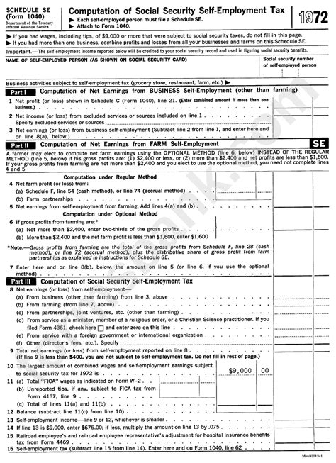 Schedule Se (Form 1040) - Computation Of Social Security Self-Employment Tax - 1972 printable ...