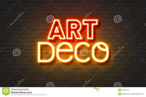 Art Deco Neon Sign on Brick Wall Background. Stock Photo - Image of ...