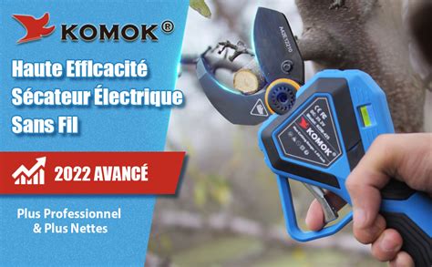 KOMOK Sécateur Électrique Sans Fil 42mm 2 Batteries Rechargeables 25