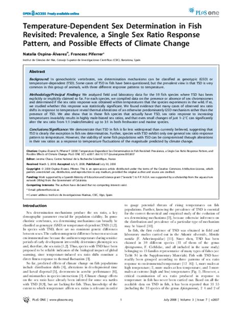 Pdf Temperature Dependent Sex Determination In Fish Revisited