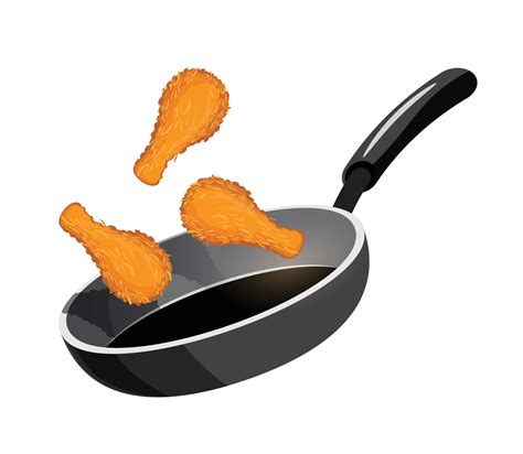 Fried Chicken In Frying Pan Vector Illustration Vector Art At