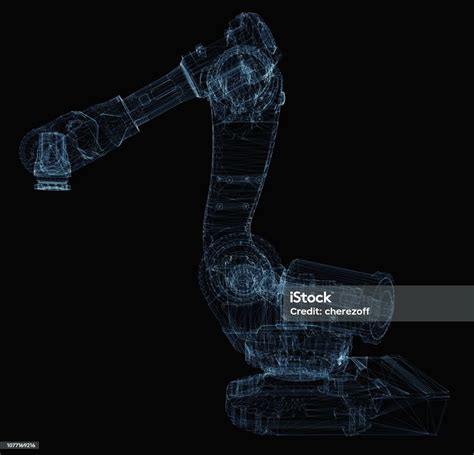 빛나는 줄의 구성 된 산업용 로봇 팔 3차원 형태에 대한 스톡 사진 및 기타 이미지 3차원 형태 개념 건축물 Istock