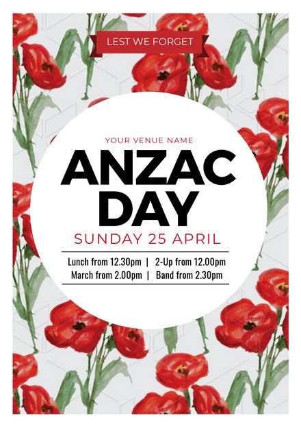 Anzac Day Template With Red Poppies And White Circle Header Easil