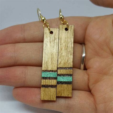 Random Lines Dangle Wood Earrings Handmade Jewelry Etsy Wooden