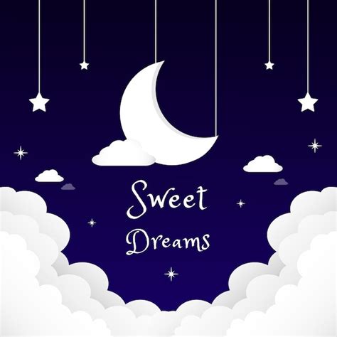 Premium Vector Sweet Dreams Crescent Moon Stars And Clouds On Night