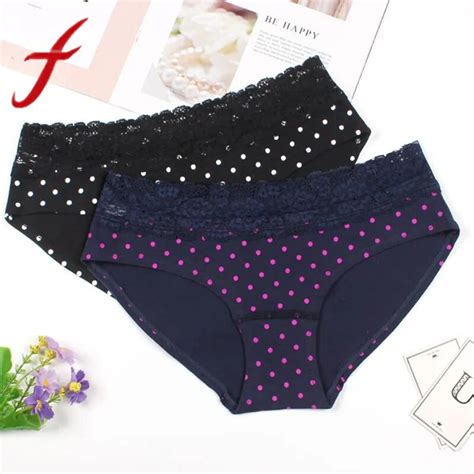 Feitong Women Sexy Underwear Cotton Lace Briefs Stitching Polka Dot