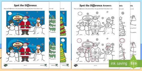 Christmas Spot The Difference Worksheet Activity Twinkl