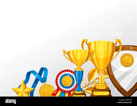 Realistic Gold Cup And Other Awards Background With Place For Text For