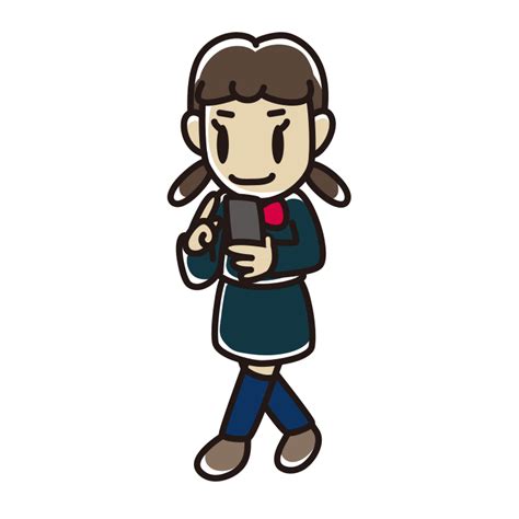 【フリー素材】歩きスマホをする女子中学生のイラスト｜【free Illustrations】かわいい無料イラスト素材なら「ポンコツイラストクラブ」