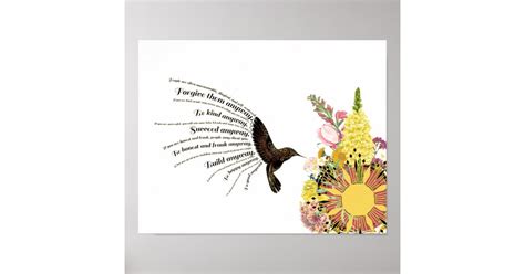 Inspirational Prayer Hummingbird Sun And Flowers Poster Zazzle