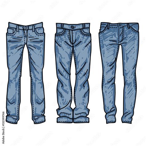 Men's jeans vector Set, Blue jeans sketch vector illustration Stock ...