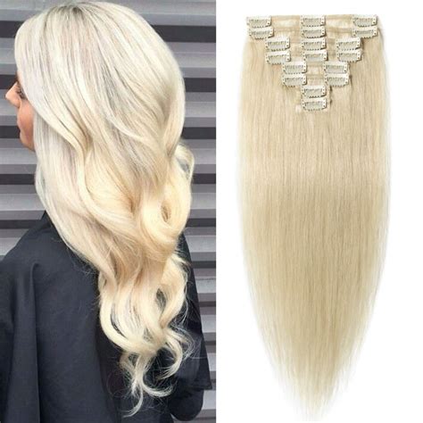 TESS Clip in Echthaar Extensions Weißblond 60 Remy Haar Extensions