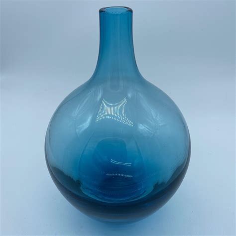 Vintage Hand Blown Teal Glass Salong Vase By Johanna Jelinek Swedish Modern