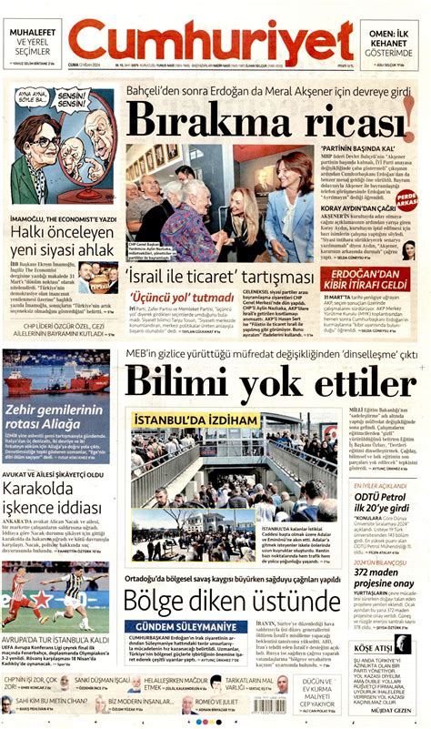 Cumhuriyet Gazetesi Cumhuriyet Manşet Oku Haberler 12 Nisan 2024