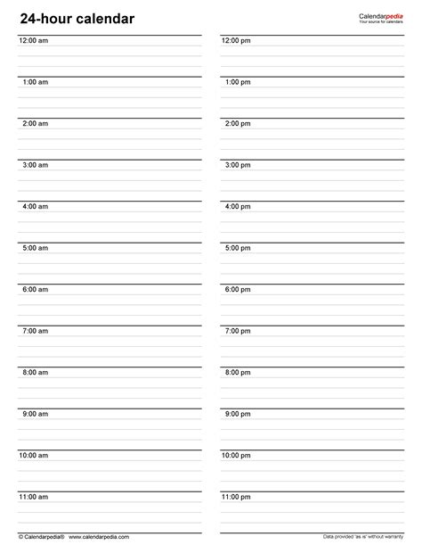 Hourly Calendars In Microsoft Word Format 20 Templates