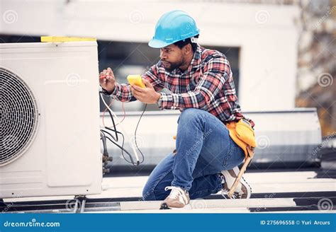 Air Conditioner Cables And Technician Man Ac Repair Maintenance Or