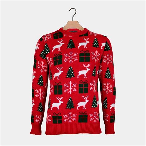 Red Christmas Jumper with Reindeers, Gifts and Trees – Christmas Jumper ...