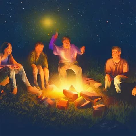 Krea Friends Sitting Around A Campfire And Burping Up Iridescent