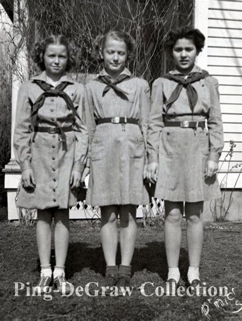 1950s Photograph Of Three Girls In Girl Scout Uniforms Girls Are From