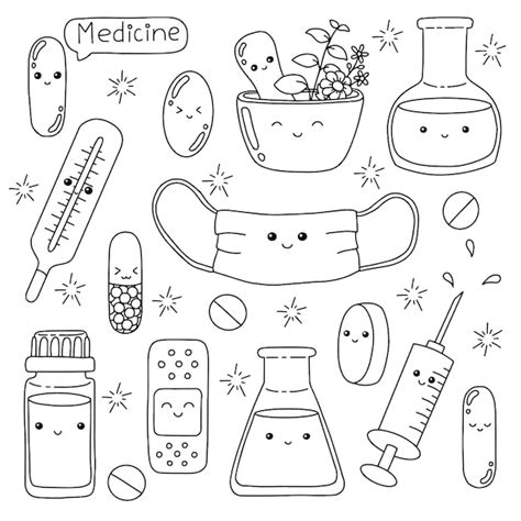 Tema De Medicina Página De Libro Para Colorear Para Niños Vector Premium