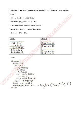 Bilgisayar Programlama Vize Sorulari Vize Ve Final Sorular Payla M