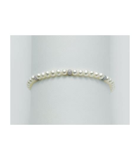 Bracciale Donna Miluna Filo Di Perle Perle Oro Bianco Kt Diamantato