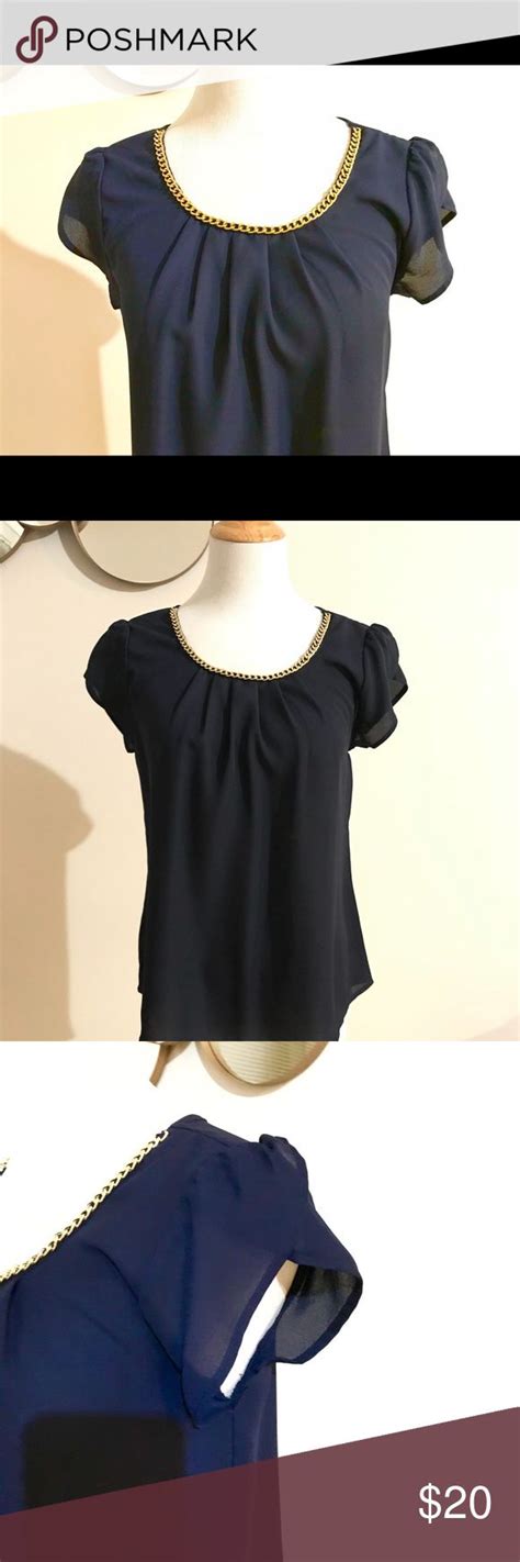 Nwot Dark Navy Scoop Neck Blouse Wbutton Up Back Scoop Neck Blouses