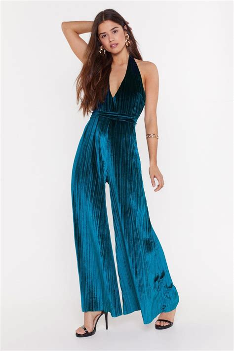 Pleated Velvet Halterneck Jumpsuit Halter Neck Jumpsuit Shopping