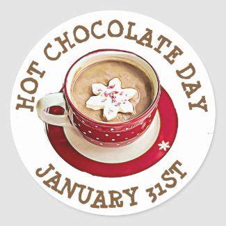 a hot chocolate day sticker with a coffee cup and saucer on the side