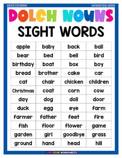 Dolch Sight Words Superstar Worksheets