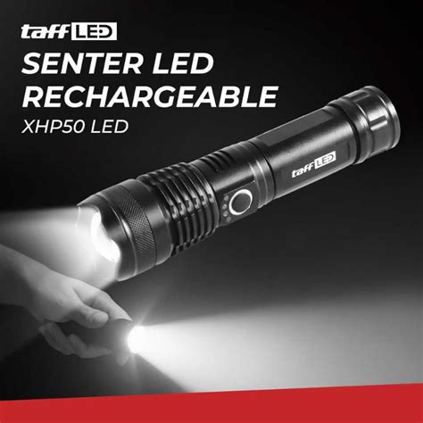 Jual TaffLED Senter LED USB Recharge XHP50 1x18650 EU Adaptor JHS522X