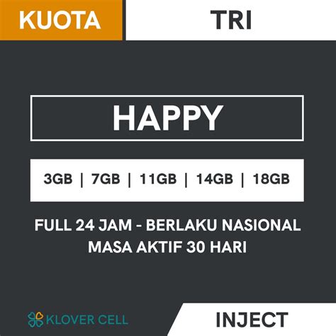 Jual Inject Kuota TRI Happy 3GB 7GB 11GB 14GB 18GB Paket Data Internet