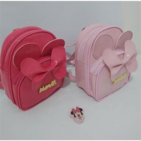 Mochila Infantil Lan Amento Minnie Mouse Disney Mini Rosa Preta Bege