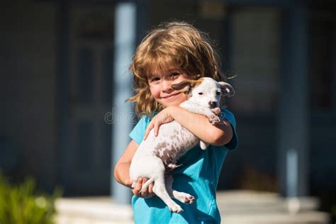 Hug Friends Kid Hugging Dog Happy Child And Puppy Hugs With