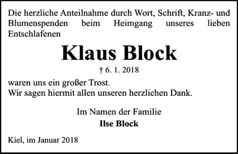 Traueranzeigen Von Klaus Block Trauer Anzeigen De