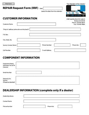 Fillable Online Repair Request Form Rrf Fax Email Print Pdffiller